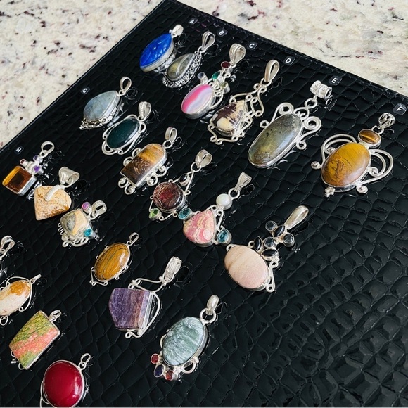 Green & Pink Unakite Jasper Rectangular Sterling Silver Vintage Pendant … - Picture 10 of 13